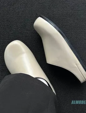 Round Toe Polished Leather Mule Slippers Men Slip On Flat Sole Spring Autumn Chic Office Street Style Daily Walking Casual Shoes - Aliexpress - FashionsVida