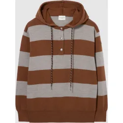 Jersey de punto de mujer ancho a rayas con capucha