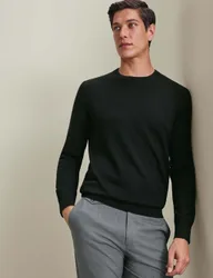 Pure Merino Wool Crew Neck Jumper Black male
