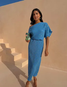 Tilly Plisse Dress Blue Mix female - Never Fully Dressed - FashionsVida