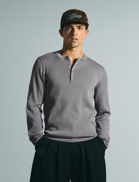 Pull En Maille À Col Tunisien M Gris