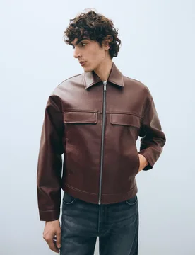 Veste Boxy Similicuir Homme S Bordeaux - Bershka - FashionsVida