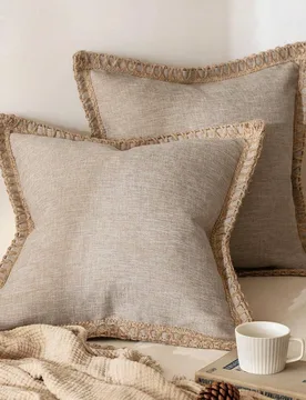 Pieza (Funda de almohada no incluida) Funda de almohada con borde de cuerda con aspecto de lino, estilo de granja, adecuada para sala de estar, dormit - Shein - FashionsVida