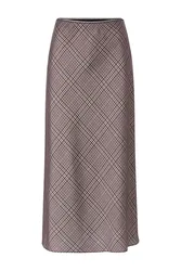 Printed Satin Midi Skirt with Check female