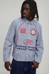 Herren Oversize Boxy Hemd Mit Gebogener Paspelierung Im Sportlook Blue Größe Large