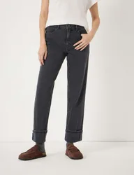 Mid Rise Straight Leg Turn Up Jeans Black female