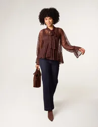 Lace Pussybow Blouse - ONE / CHOCOLATE - female