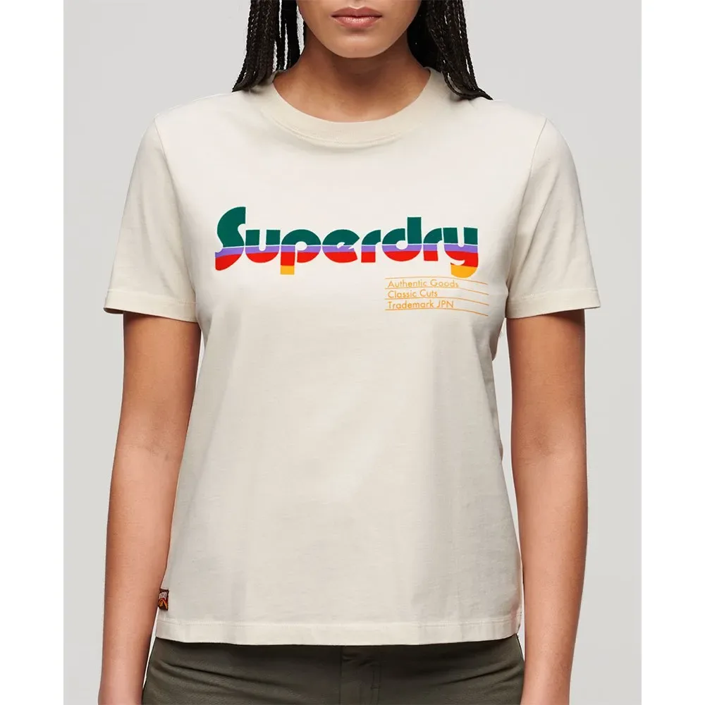 Maglietta A Maniche Corte Retro Flock Relaxed Rice White M - Superdry - FashionsVida