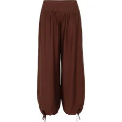 Pantalón ancho largo fluido con jaretas de mujer