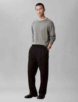 Maglione girocollo Jeans salvia in cotone con logo ricamato - Calvin Klein - FashionsVida