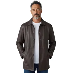 Mens Brown Long Collared Car Coat Jacket - Bergen - Dark Brown Lamb Leather - Size 4xl