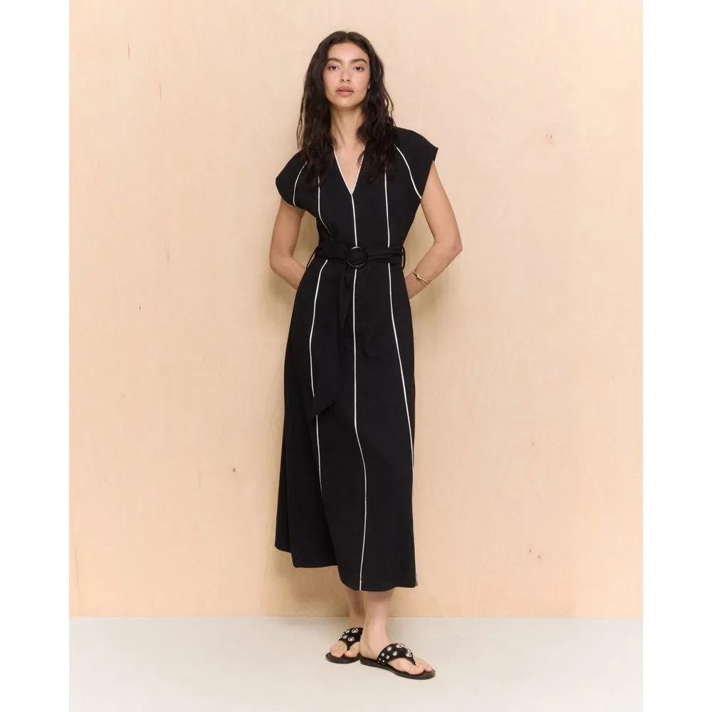 Vestido midi de mujer vivos contraste cinturón - Easy Wear - FashionsVida