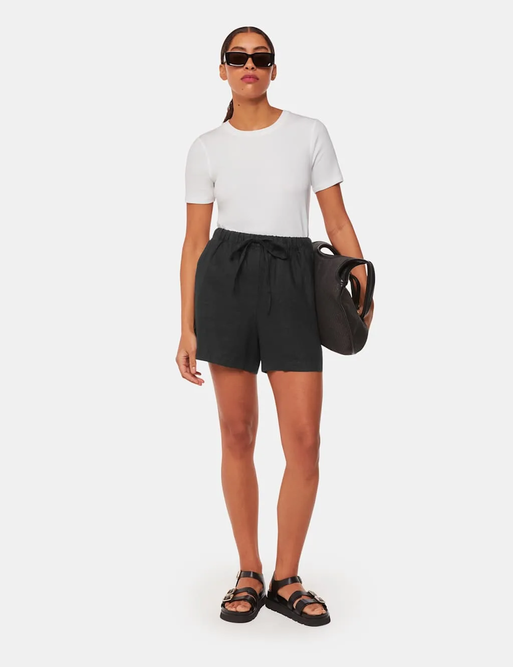 Pure Linen Shorts Black female - Whistles - FashionsVida