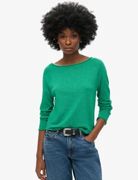 Superdry Damen Langärmeliges French Terry Oberteil Grün - Größe: 36 - 39.99 - FashionsVida
