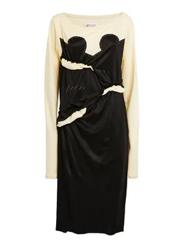 Maison Margiela Spliced Gathered Jersey Midi Dress - Maison Martin Margiela - FashionsVida