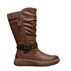 Fur Lined Mid Calf Boots - Camel - Size: 5