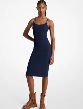 Vestido midi de punto elástico acanalado con tirantes - MICHAEL Michael Kors - FashionsVida