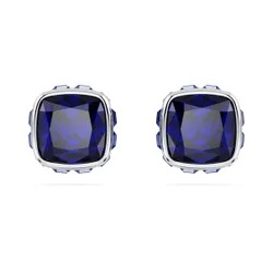 Orecchini a lobo Birthstone, Taglio squadrato, Settembre, Blu, Placcato rodio OS