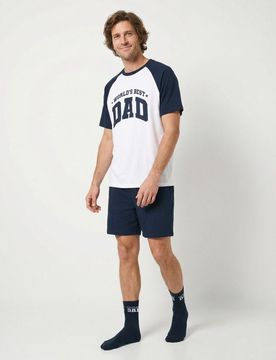 Pigiama in cotone a due pezzi con scritta World's Best Dad - multicolor