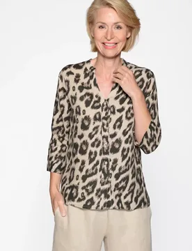 V-Bluse, 3/4 Arm, Alloverdruck female - 42 - FashionsVida