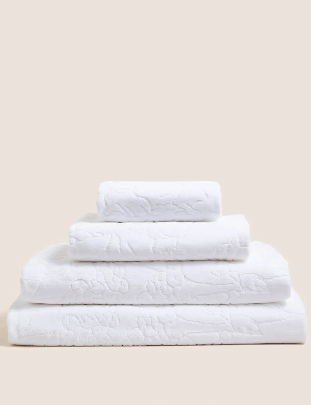 Pure Cotton Linear Floral Towel White - M&S - FashionsVida