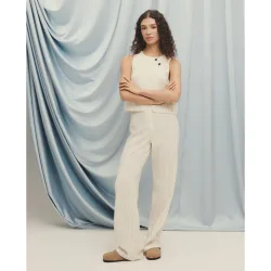 Pantalón ancho de mujer desflecado con rayas