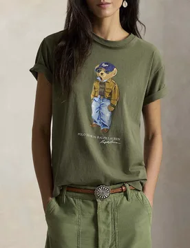 T-shirt Polo verde in jersey di cotone con stampa Polo Bear - Ralph Lauren - FashionsVida
