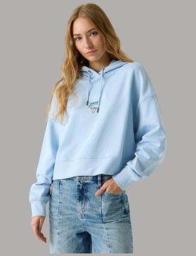 Felpa Guess GJ Corta con Cappuccio e Logo Ricamato in Cotone