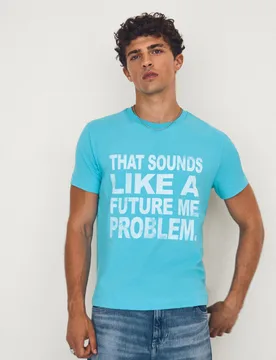 T-Shirt Coupe Ajustée Imprimé M Bleu - Bershka - FashionsVida