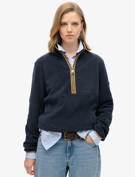 Superdry Damen Estate Fleecejacke mit Halblangem Reißverschluss Marineblau - Größe: 40