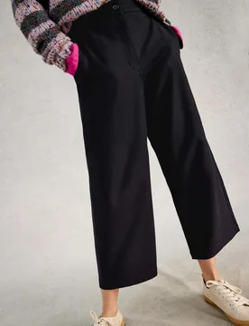 Cotton Rich Wide Leg Cropped Trousers Black female - White stuff - FashionsVida
