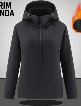 Chaqueta Softshell con Forro Polar para Mujer GRIM PANDA, Abrigo Cálido con Capucha y Cremallera, Múltiples Bolsillos, Ropa de Exterior Casual para - Shein - FashionsVida