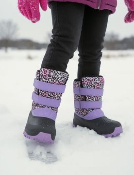 Stivali da neve con stampa leopardata, chiusura in velcro - multicolor