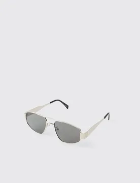 Men's Aviator Metal Tinted Sunglasses Silver Silver One Size - boohooMAN - FashionsVida