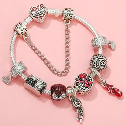 Disney Marvel Soaring City Charms Spiderman Mask Clasp Bracelet for Women Jewelry Fine Camera Selfie Beads The Avengers Bangles