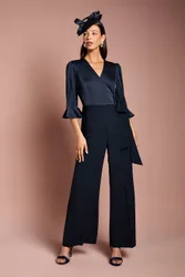 Wrap Top Tie Side Jumpsuit - Navy - Size: 12