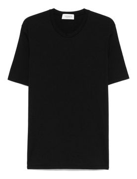 T-shirt con scollo in miscela di cotone nera