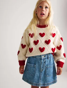 Crochet Heart Knit Jumper (2-8 Yrs) Ivory Mix female - M&S - FashionsVida