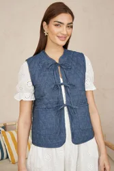 Women's Blue Chambray Cotton Quilted Reversible Vest Size: 8 - Blue - Size: 8