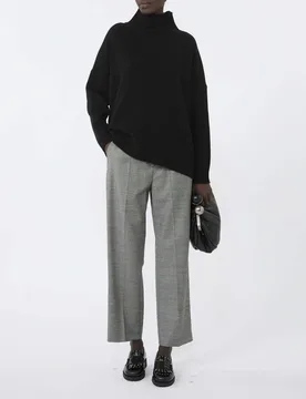 Pantaloni marroni a microfantasia nera e bianca Weekend in flanella di lana stretch con elastico in vita - Max Mara - FashionsVida