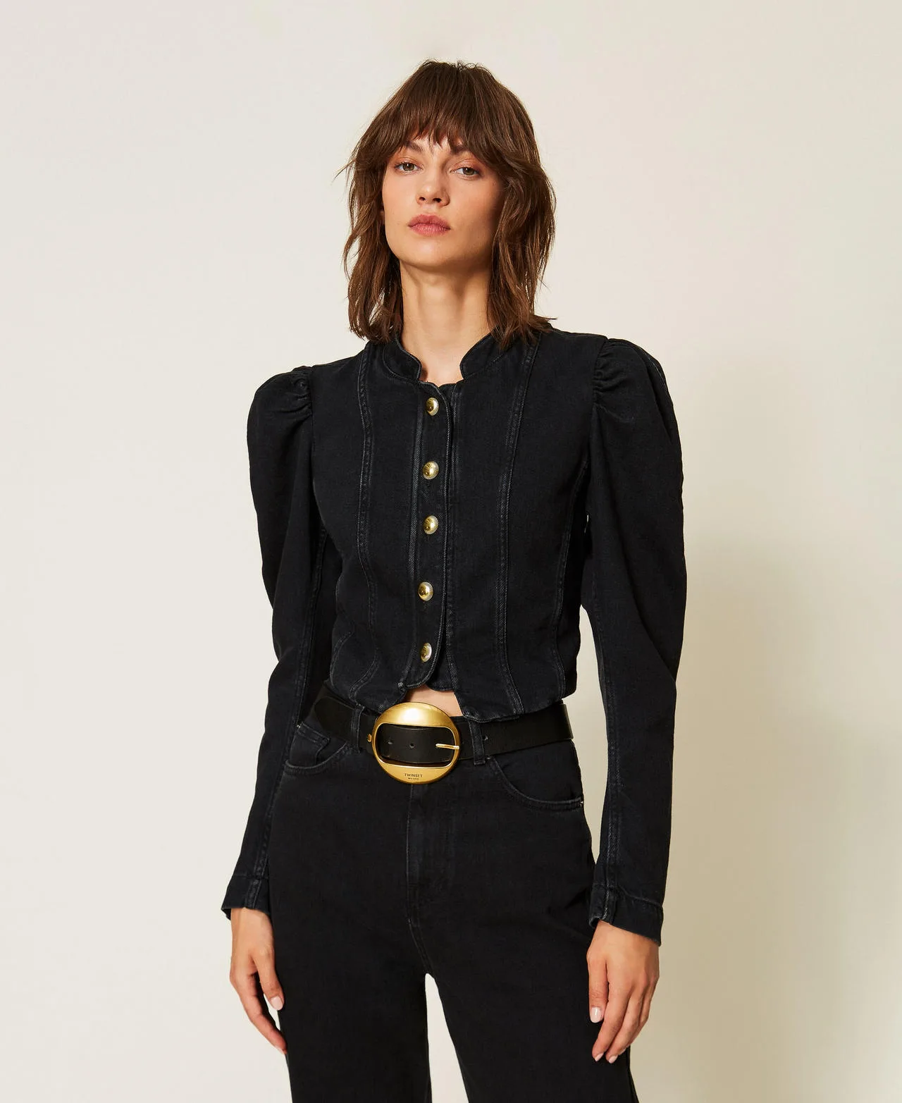 Blouson ajusté en jean noir - TWINSET - FashionsVida