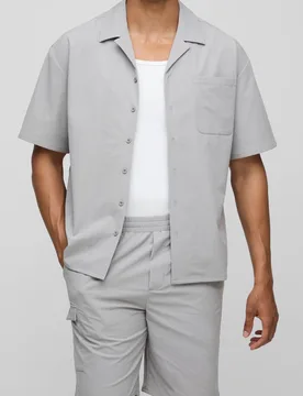 Men's Technical Stretch Overshirt Shirt & Short Set Light Grey Size Small Light Grey S - boohooMAN - FashionsVida