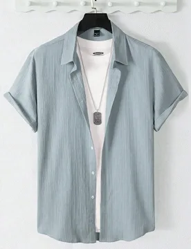 Camisa casual de manga corta de un solo pecho de unicolor para hombres - Shein - FashionsVida