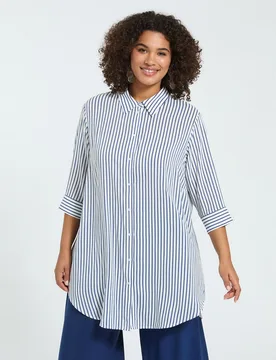 Camisa de mujer de rayas en muselina de viscosa ajuste oversize para el máximo confort - Fiorella Rubino - FashionsVida
