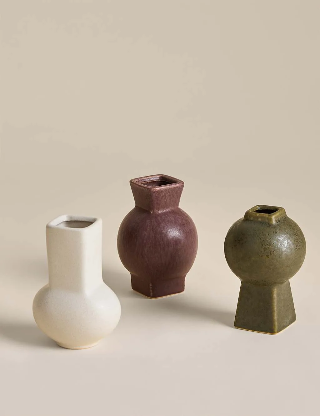 Set of 3 Glazed Ceramic Vases Multi - M&S - FashionsVida
