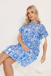 Mixed Shell Frill Sleeve Tunic Dress - Royal - Size: 18