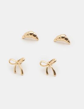 Orecchini con fiocchi e croissant 2 pack - oro