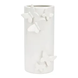 Vase mit 3D Schmetterling Dekor aus Keramik Weiß