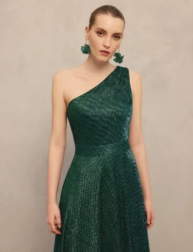 Vestido de mujer largo de punto lúrex asimétrico - Woman Fiesta El Corte Inglés - FashionsVida
