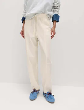 Cotton Blend Pull On Tapered Trousers Ecru female - M&S - FashionsVida